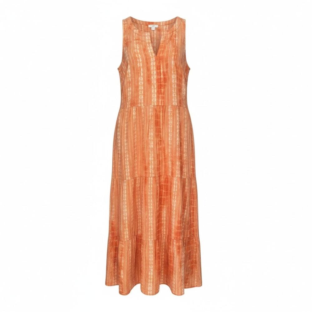 J. Jill Women's Size Small Orange Tie Dye Embroidered Cotton Tiered Maxi Dress